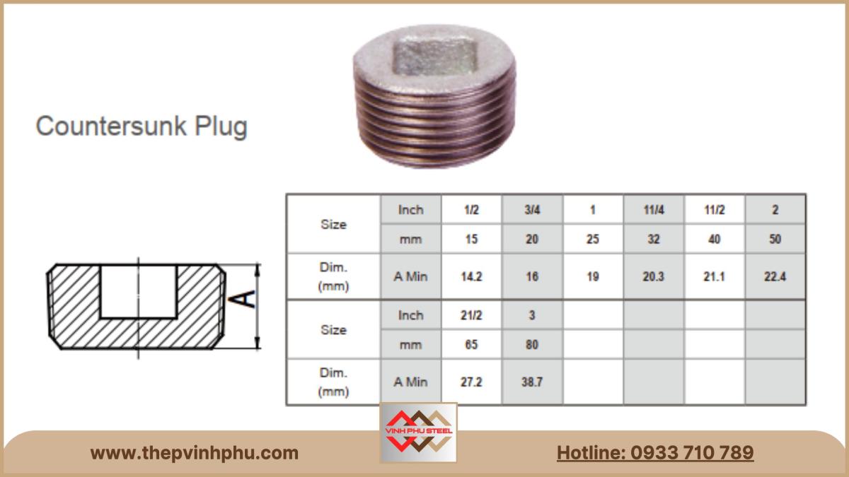 nút bịt ren mạ kẽm đầu chìm