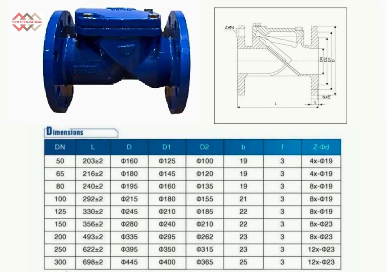 Thông số kỹ thuật van một chiều lá lật Samwoo Hàn Quốc