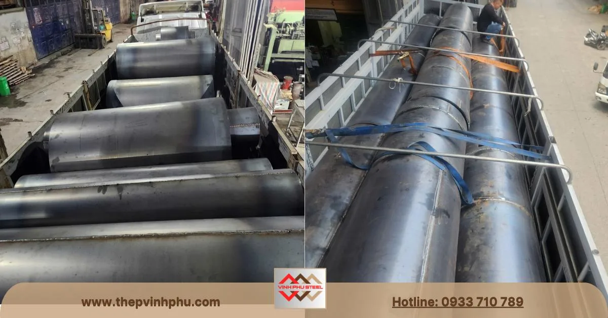 Ống lốc thép tại kho hàng Thép Hùng Phát