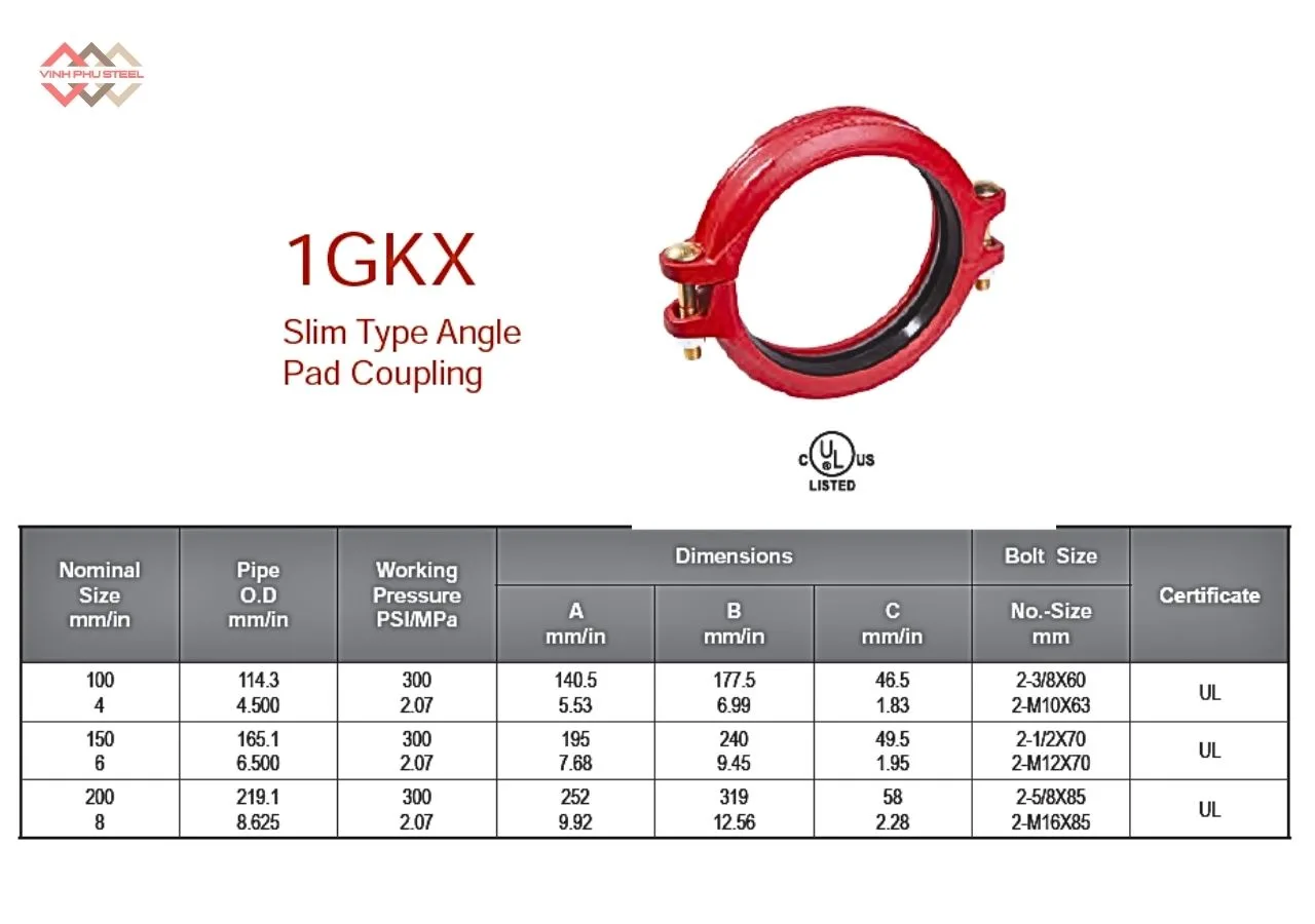 Thông số Khớp nối rãnh cung góc Slim MECH