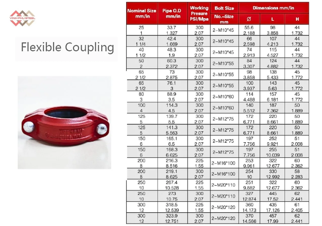 Thông số khớp nối mềm WPT