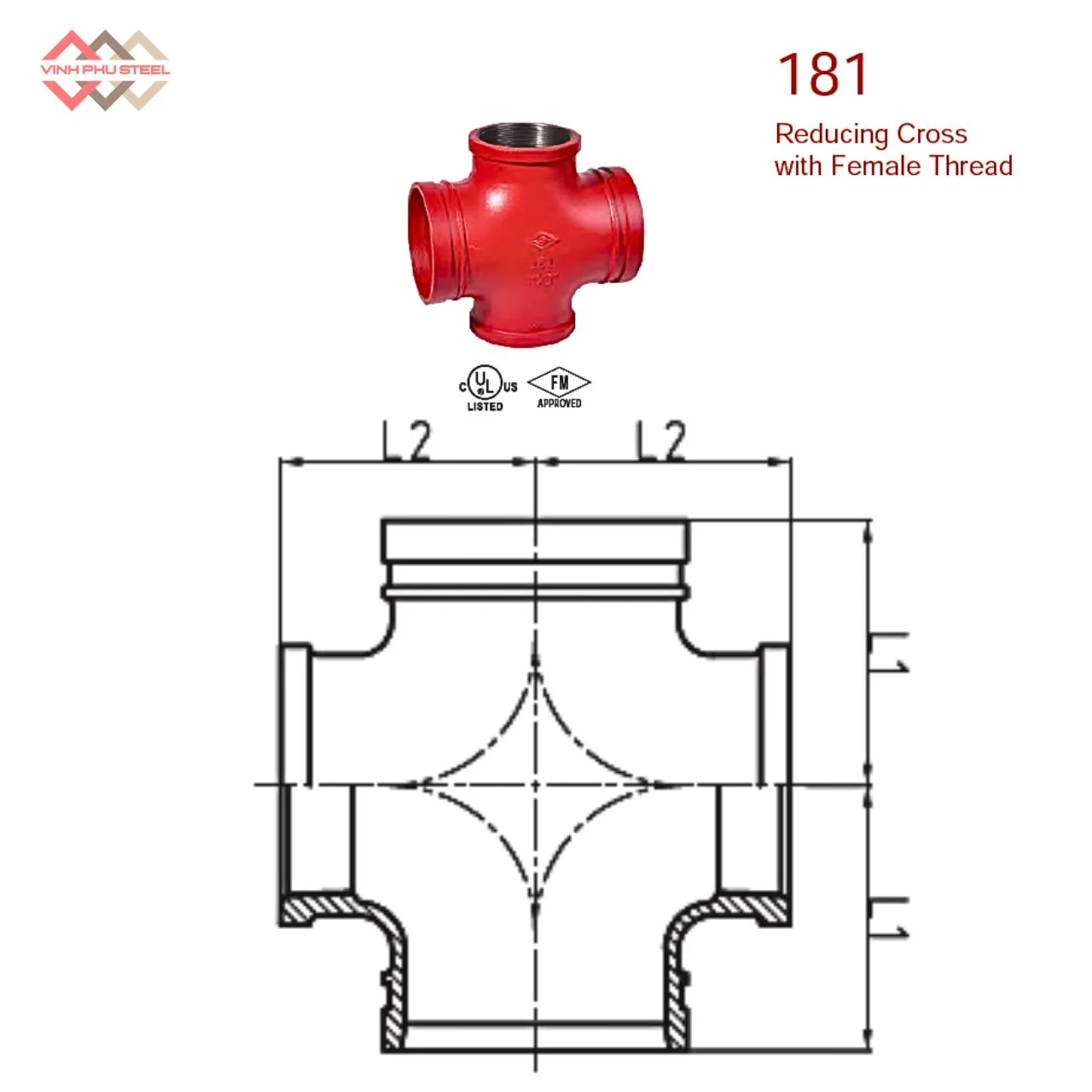 Chữ Thập Giảm Ren MECH - Reducing Cross With Female Thread - Hình ảnh 2
