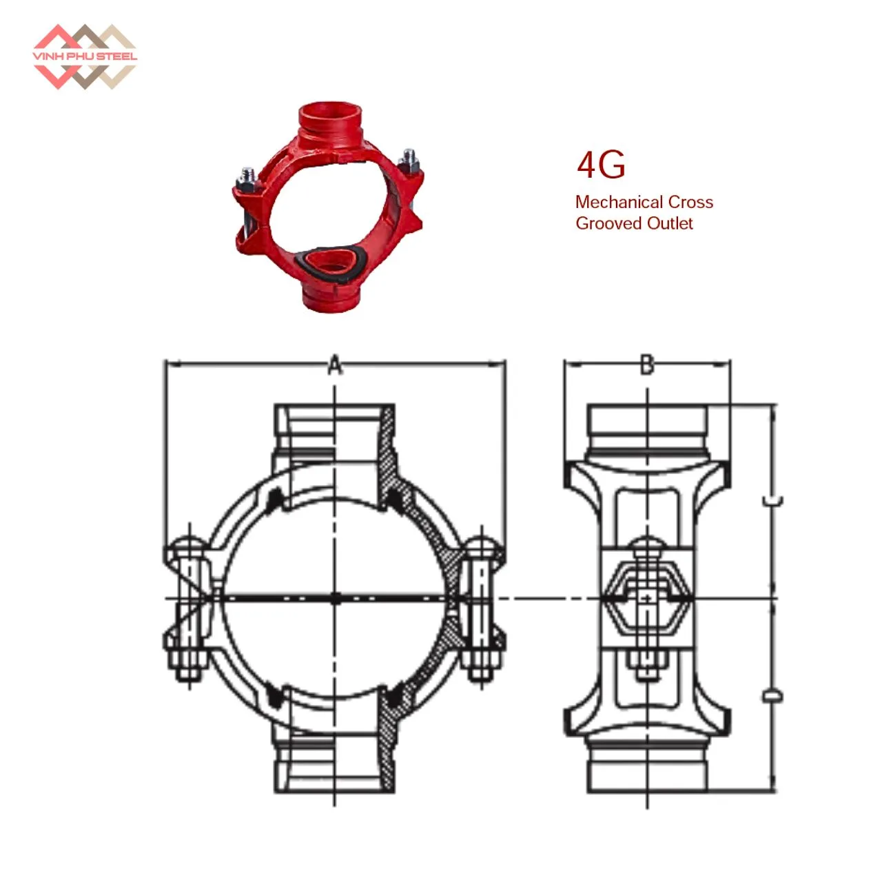 Đai Khởi Thủy Chữ Thập Nối Rãnh MECH - Mechanical Cross Grooved Outlet - Hình ảnh 2