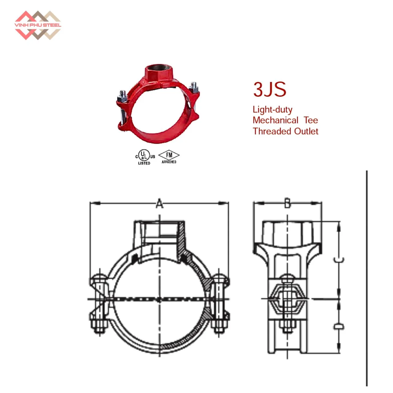 Đai Khởi Thủy Loại Nhẹ Nối Ren MECH -  Light Duty Mechanical Tee Thread - Hình ảnh 2