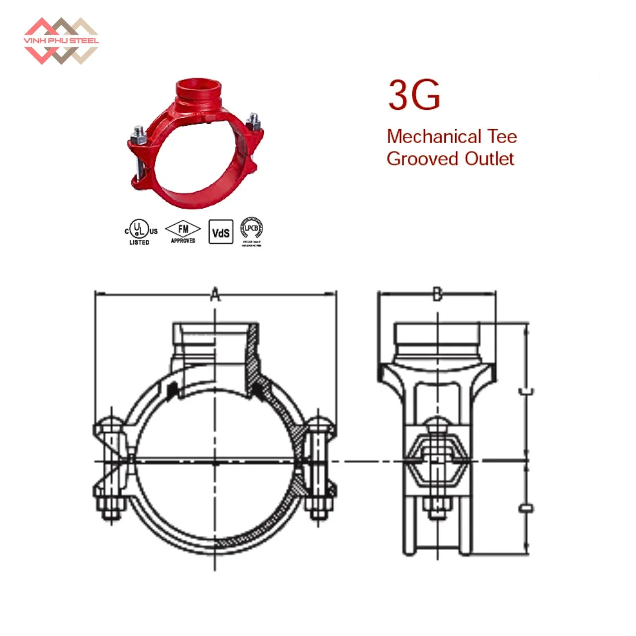 Đai Ôm Khởi Thủy Nối Rãnh MECH - Mechanical Tee Grooved Outlet - Hình ảnh 2