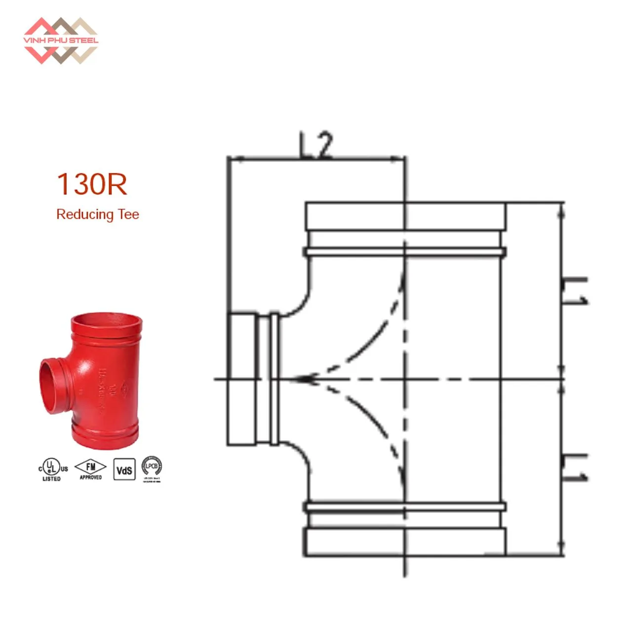 Tê Thu Nối Rãnh MECH - Grooved Reducing Tee - Hình ảnh 2