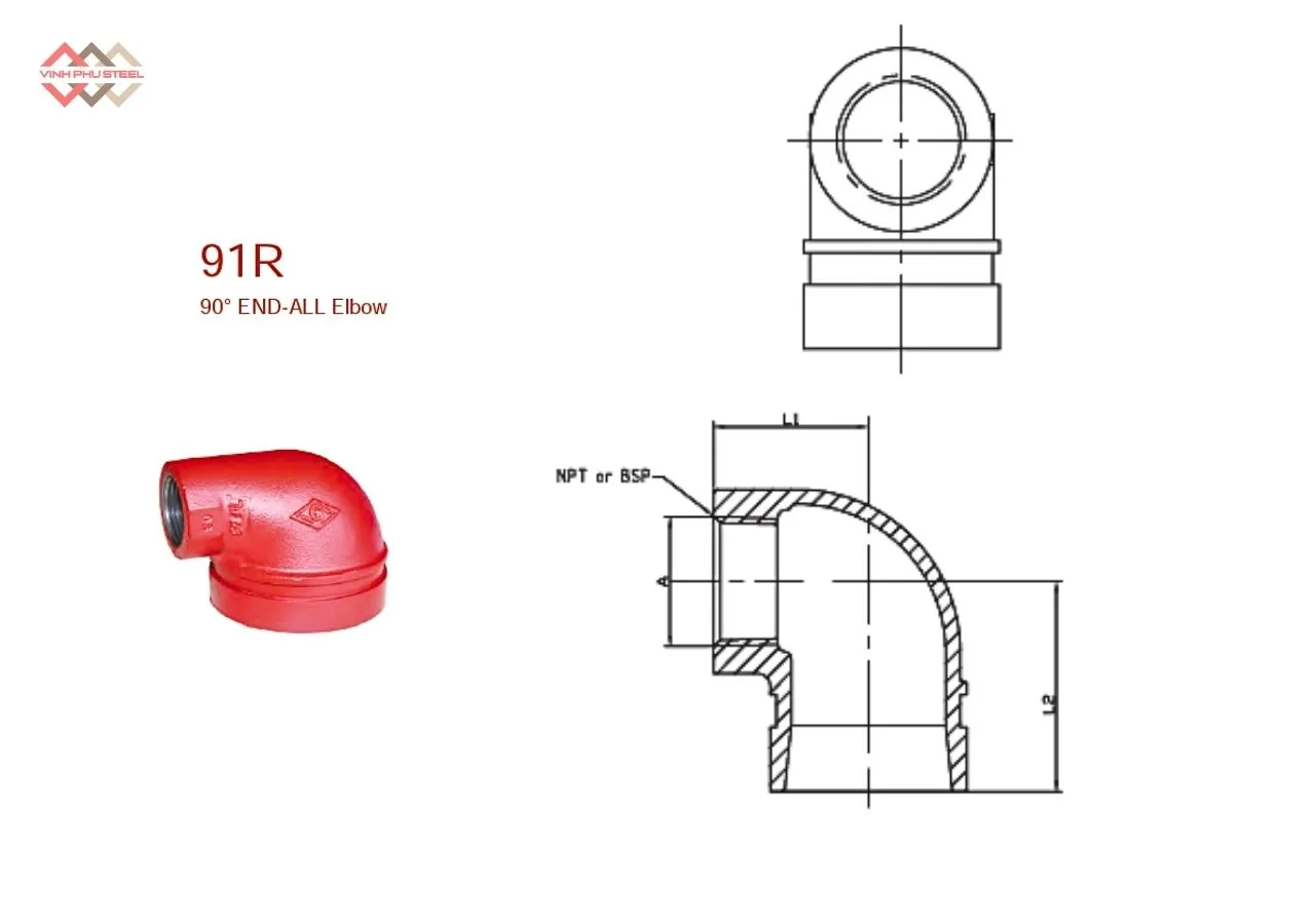 Cấu tạo Co Giảm Ren 90 Độ Nối Rãnh MECH