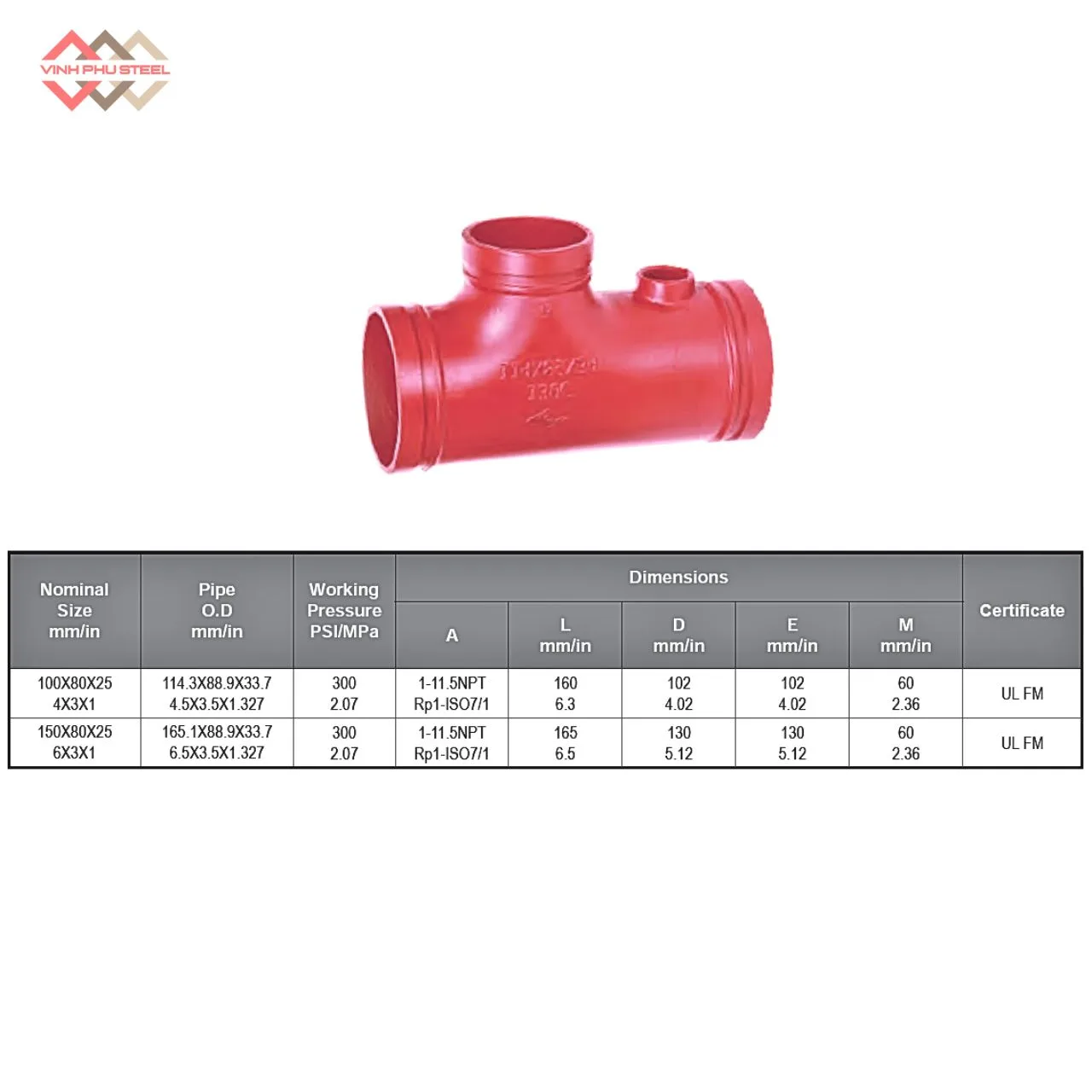 T Thu Nối Rãnh Có Nhánh Phụ 1 Inch MECH