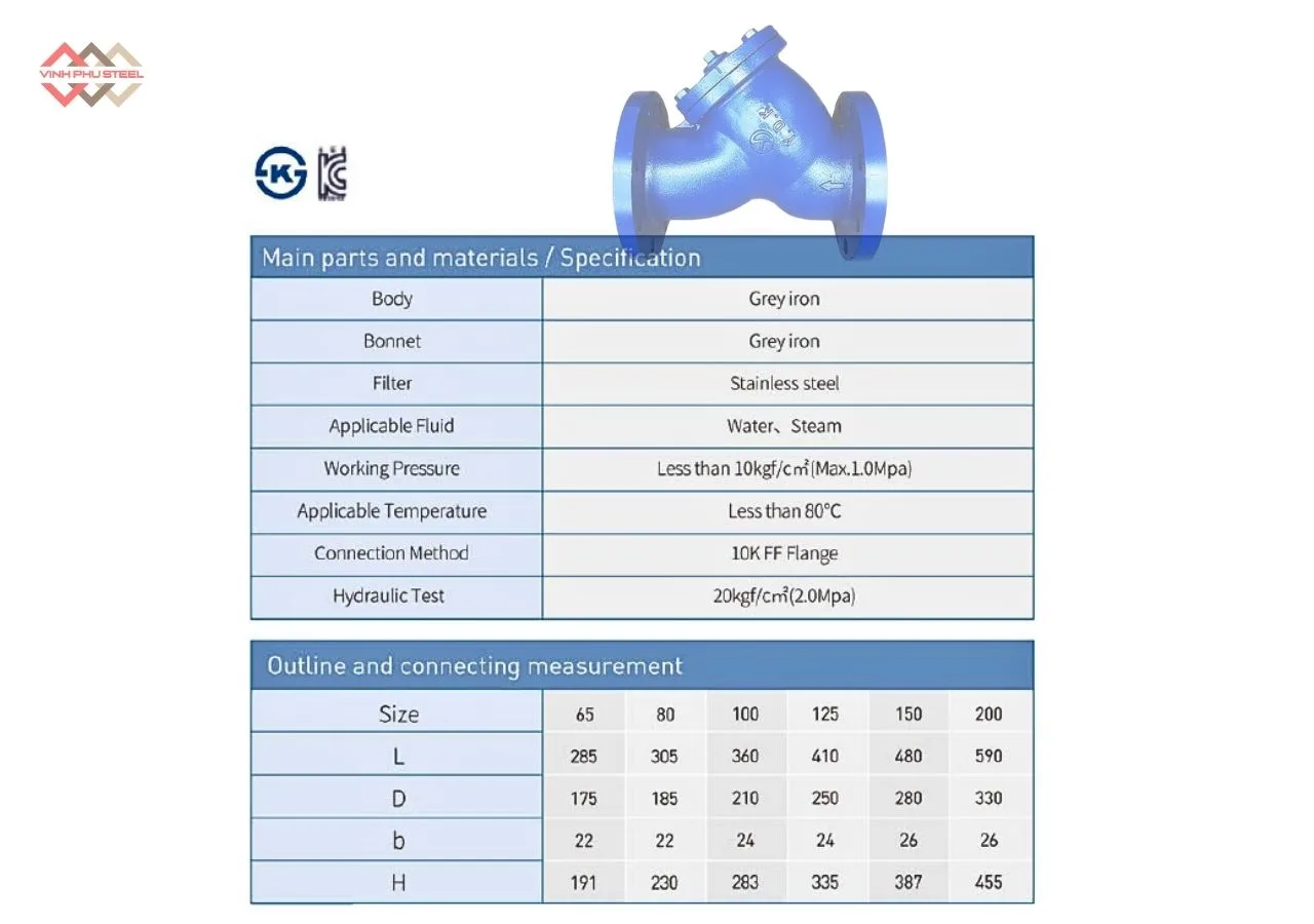 Thông Số Van Lọc Y Gang Joeun Korea