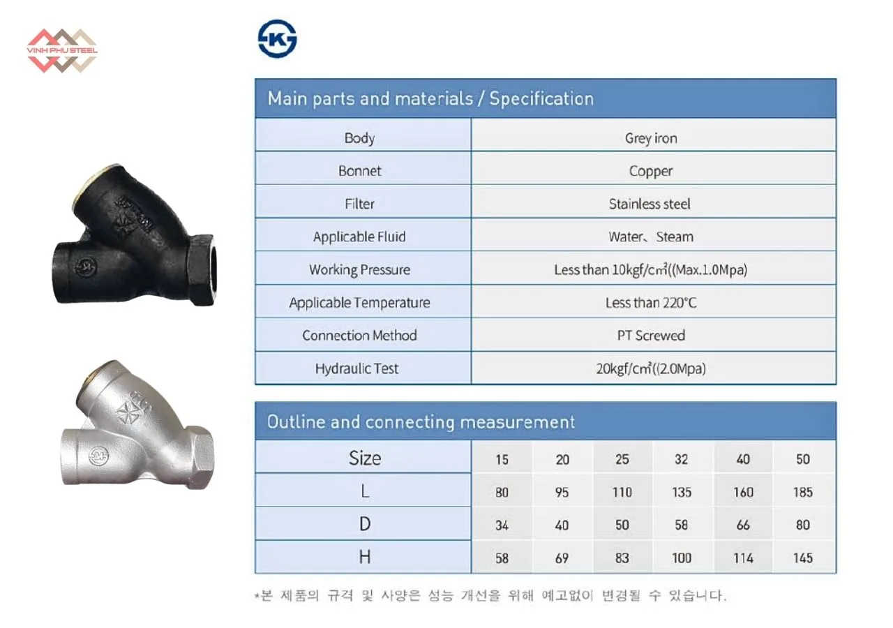 Thông Số Van Y Lọc Gang Joeun Koera – Lọc Y Gang