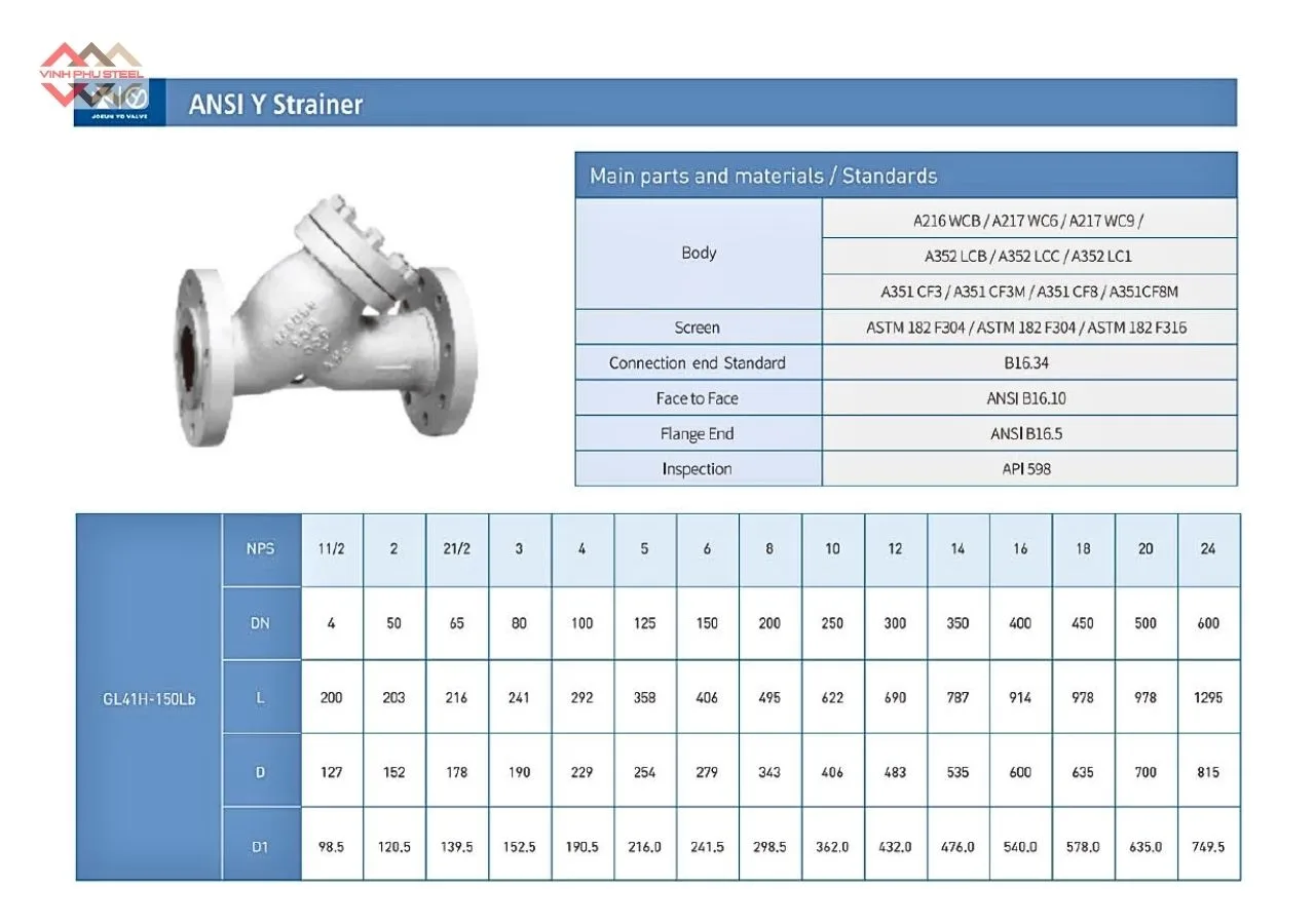 Thông Số Y Lọc ANSI Nối Bích Joeun Korea