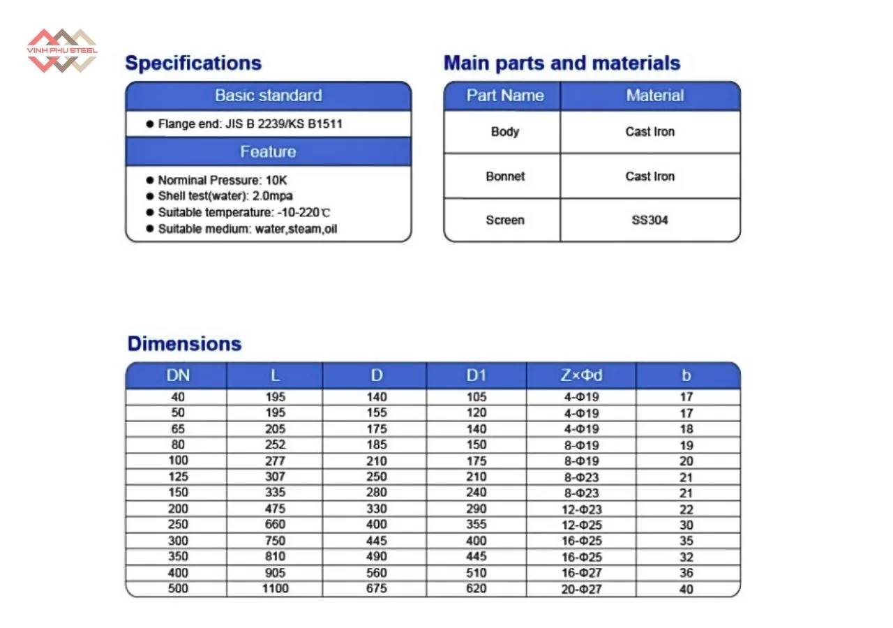 Thông Số Y Lọc Mặt Bích Joeun Korea
