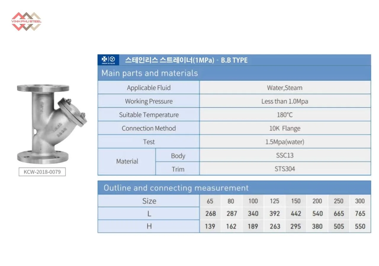Thông Số Lọc Y Inox Mặt Bích Joeun Korea
