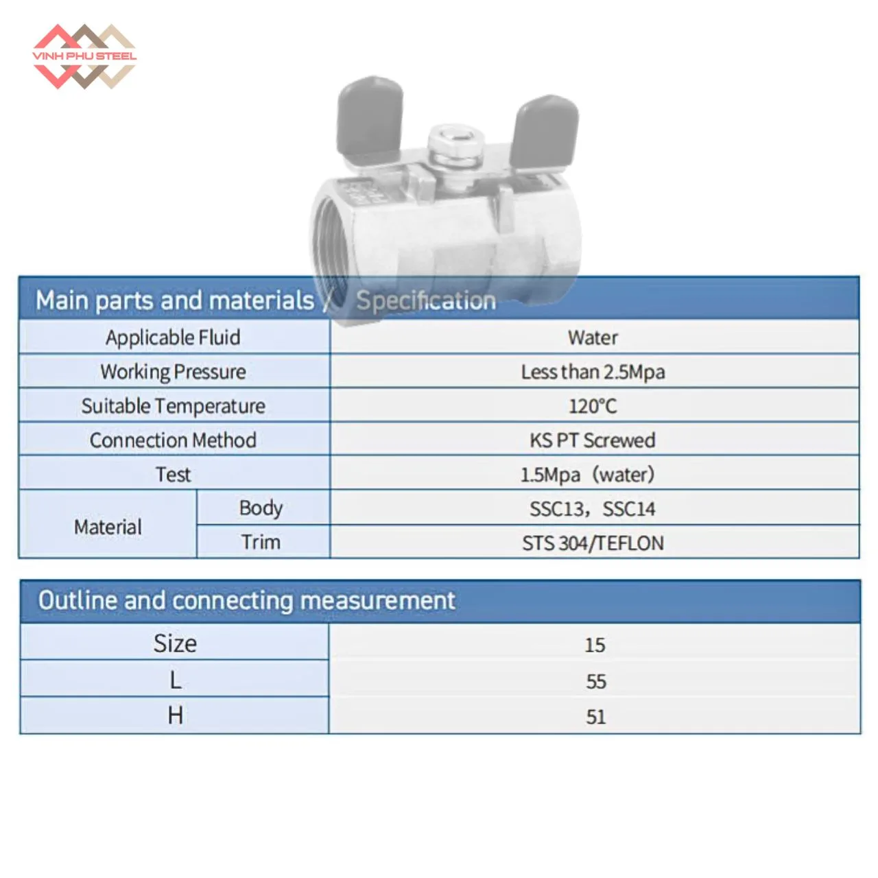 Van Bi Tay Bướm Inox Nối Ren