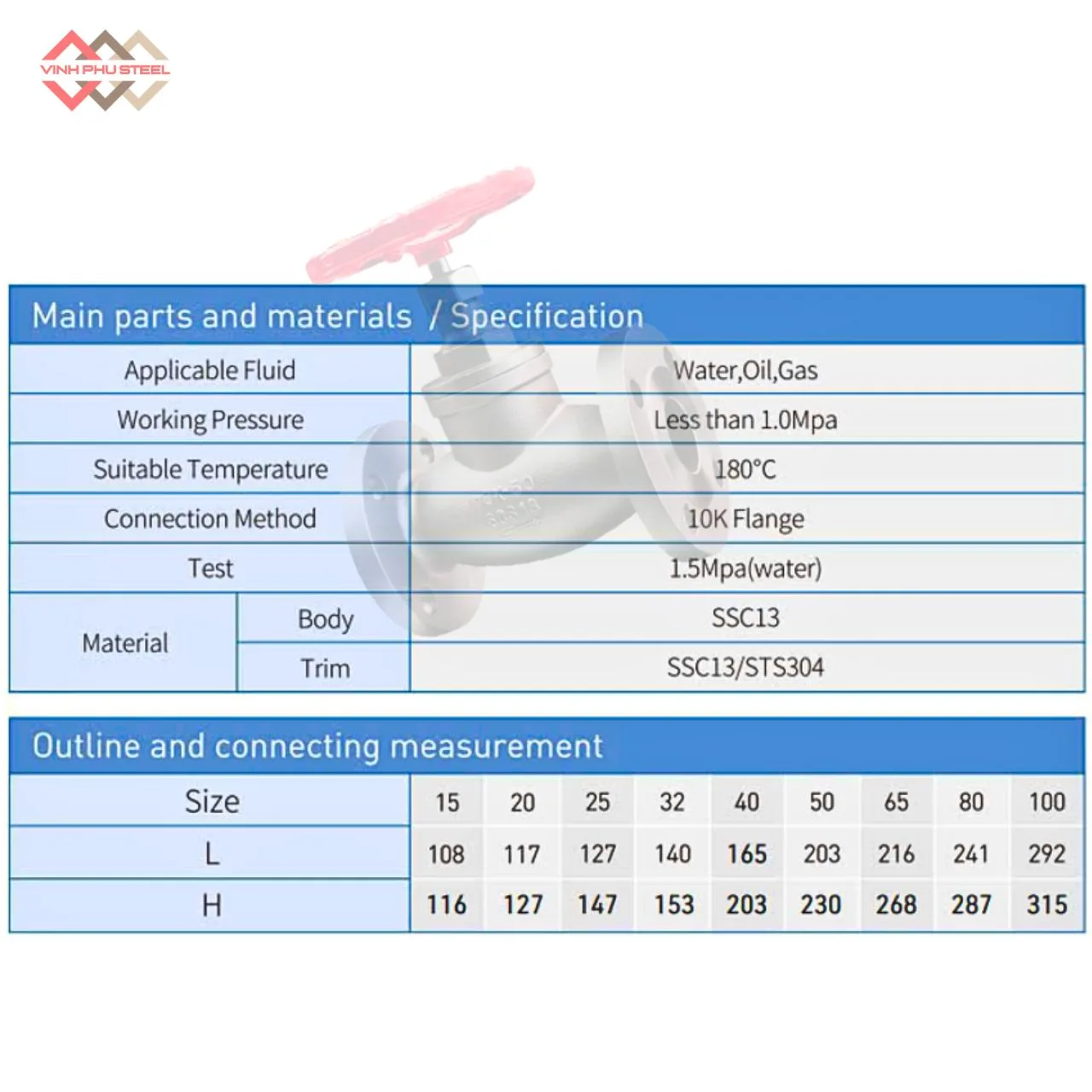 Thông Số Van Cầu Inox Mặt Bích Joeun