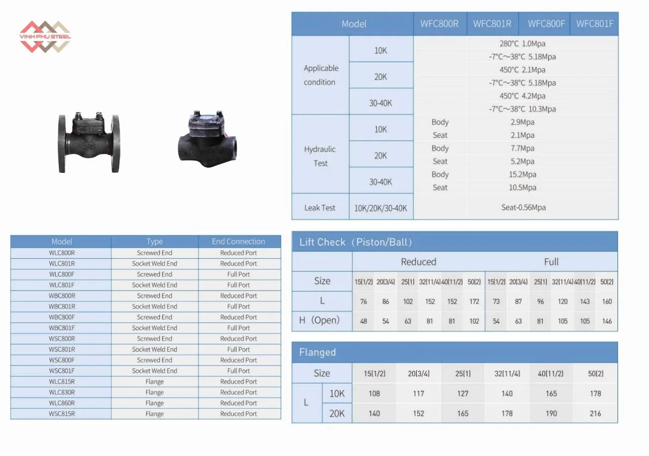 Thông Số Van Hơi Một Chiều Thép A105 Joeun Korea