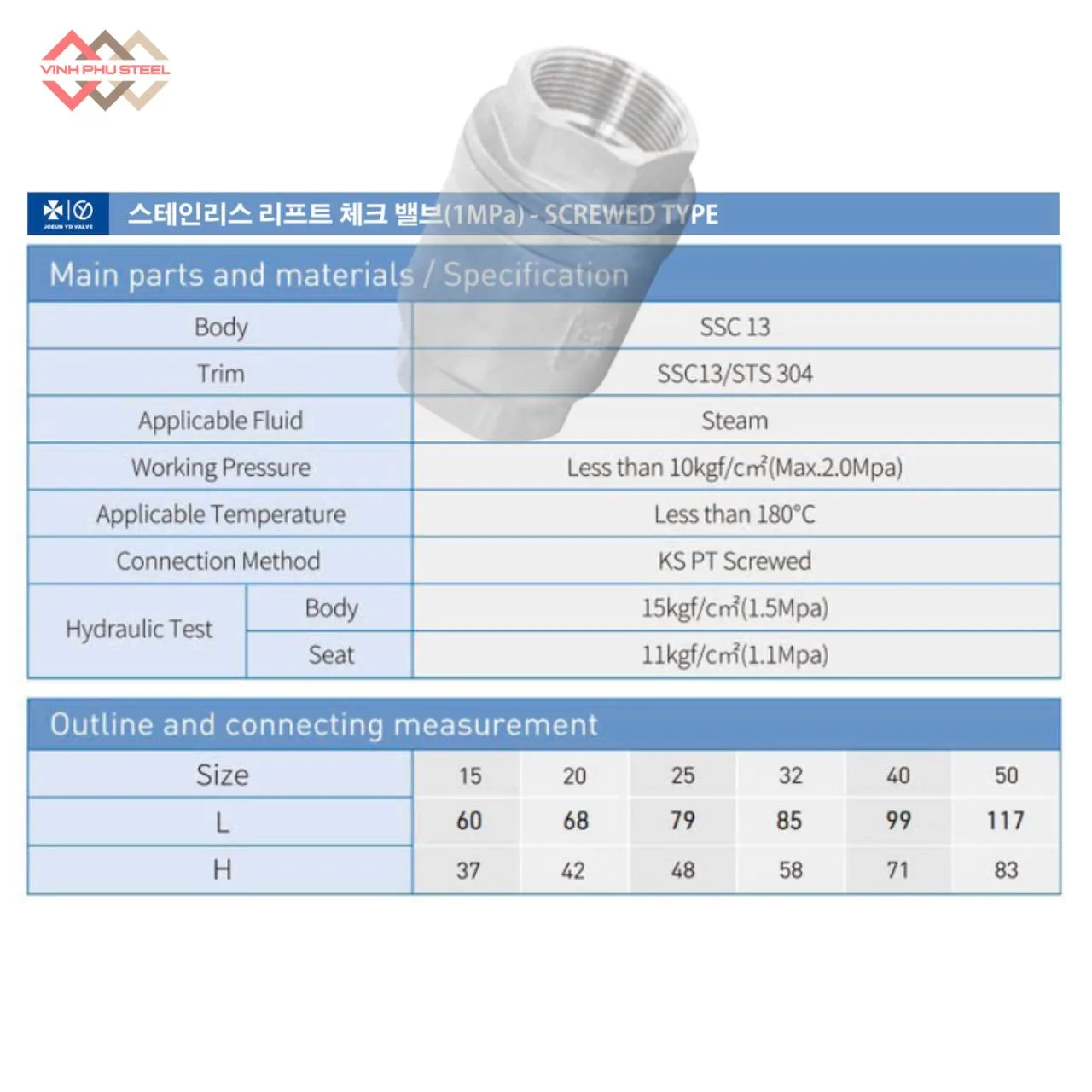 Van 1 Chiều Dạng Nâng Joeun Korea - Lift Check Valve