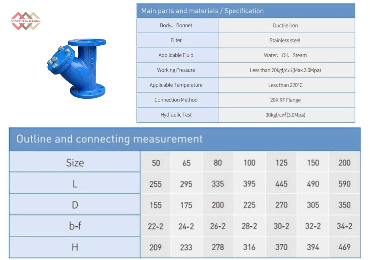 Thông Số Y Lọc Gang Mặt Bích Joeun Korea