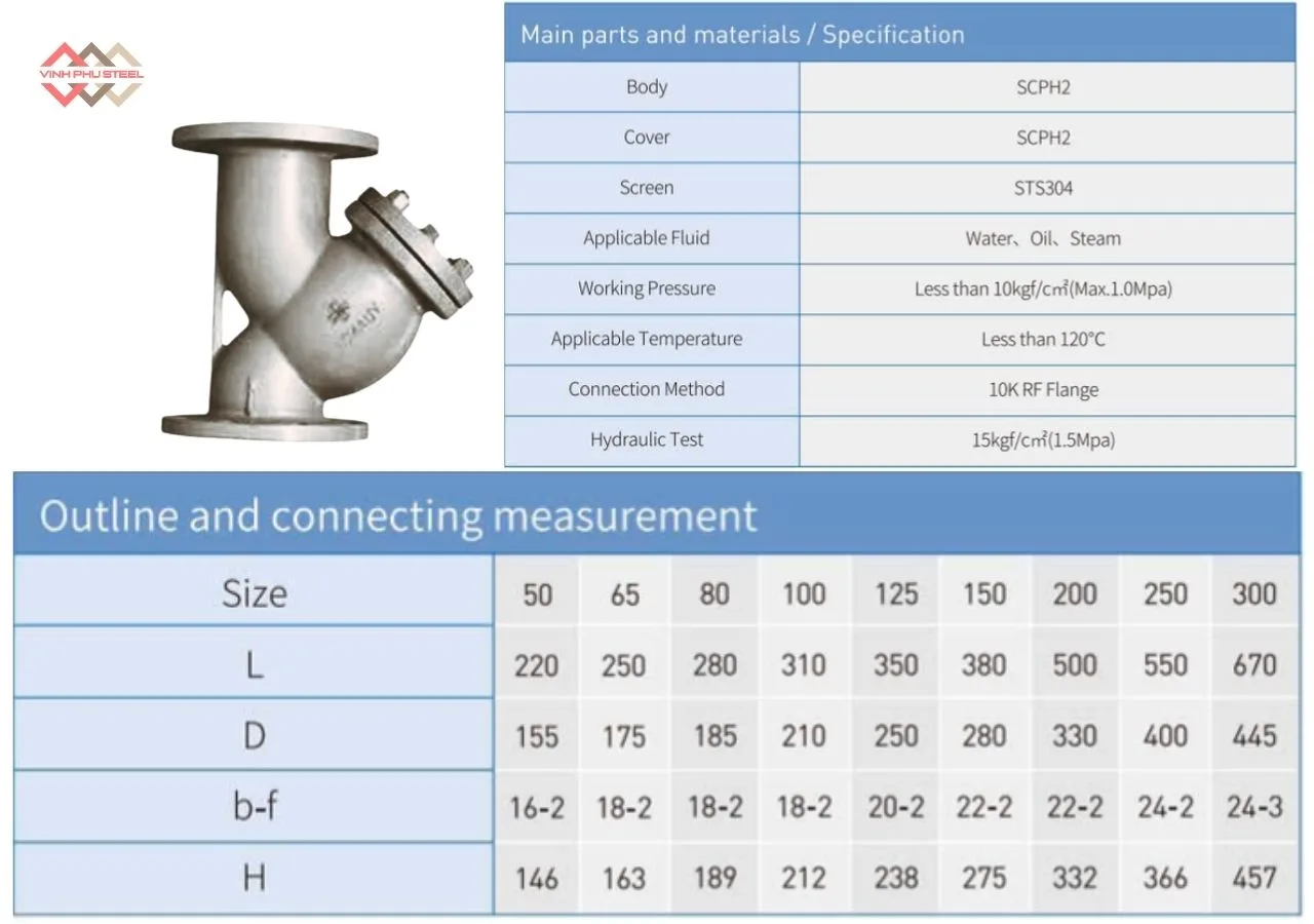 Thông Số Y Lọc Hơi Nước Thép 10K Joeun Korea