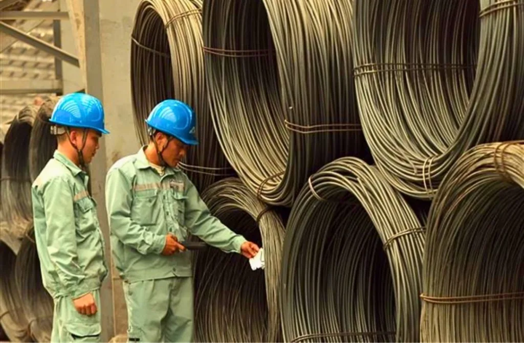 Các kỹ sư kiểm tra chất lượng và kích thước của các sản phẩm thép đã hoàn thiện trước khi xuất xưởng.