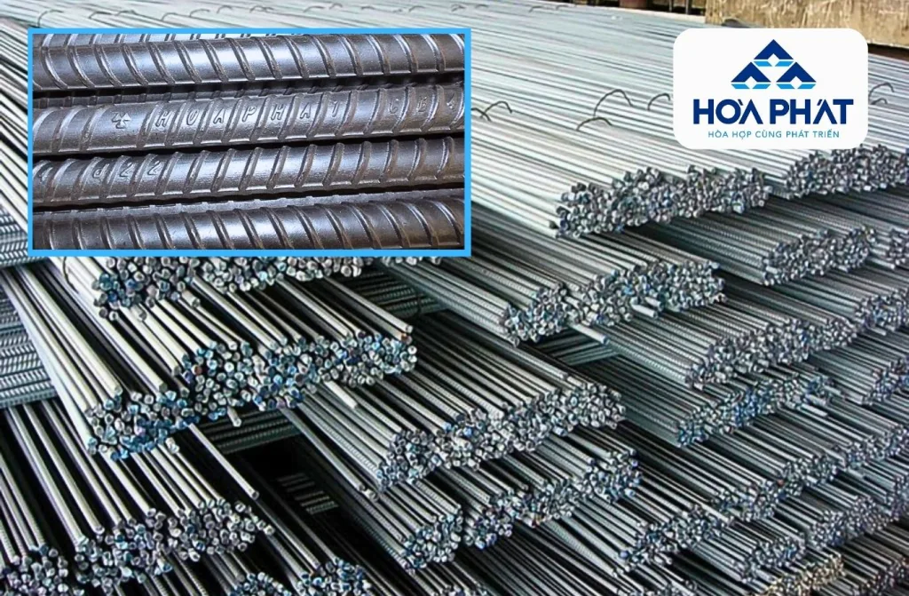 Nhận biết thép Hòa Phát chính hãng qua logo dập nổi và màu sắc đồng đều.