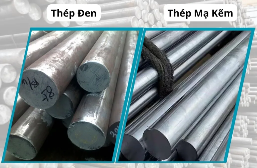 Phân loại thép tròn đặc theo xử lý bề mặt: thép tròn đặc đen và thép tròn đặc mạ kẽm.