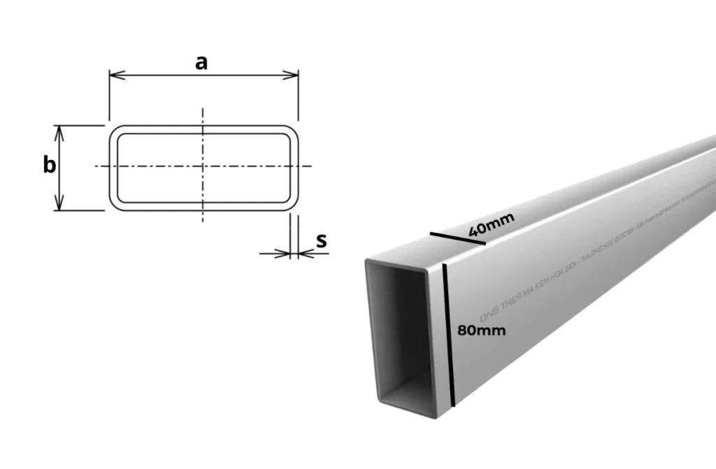 Thông số kỹ thuật chi tiết của ống thép chữ nhật 40x80mm.