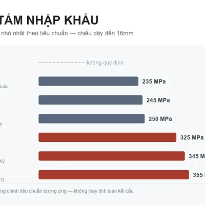 Biểu đồ đối chiếu giới hạn chảy c&aacute;c m&aacute;c th&eacute;p tấm nhập khẩu SS400, Q235B, Q355B, A36, SM490A theo ti&ecirc;u chuẩn JIS, GB, ASTM