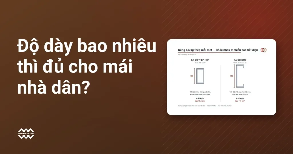 So sánh mặt cắt xà gồ thép hộp 50x100x2,0 và xà gồ C150x50x20x2,0 cùng khối lượng 4,5 kg/m