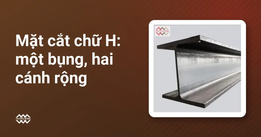 Thanh dầm chữ H nhìn nghiêng, thấy một bụng đứng và hai cánh rộng song song