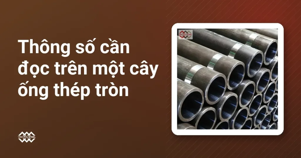 Đầu cắt các cây ống thép tròn xếp chồng, nơi đo đường kính ngoài và độ dày thành