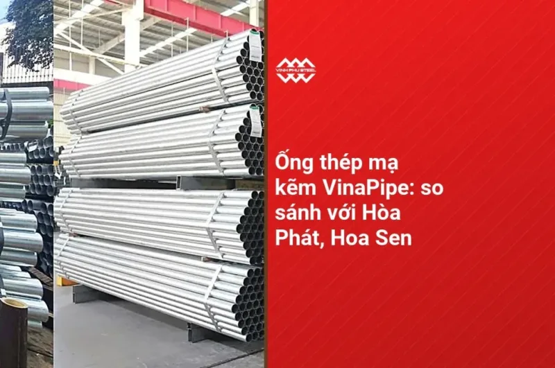 Ống thép mạ kẽm xếp bó tại kho, bìa bài so sánh ống thép mạ kẽm VinaPipe với Hòa Phát, Hoa Sen