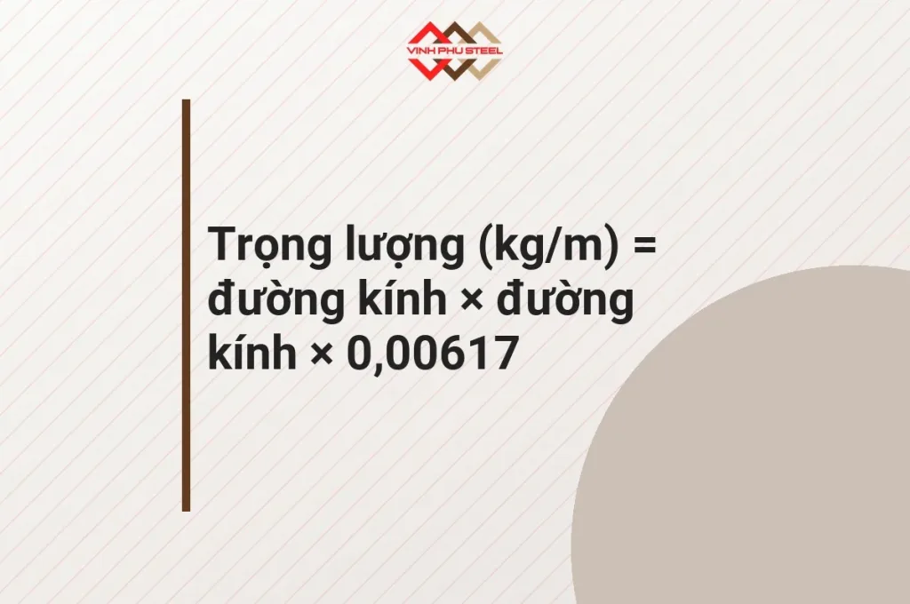 Công thức barem thép tròn: trọng lượng kg/m bằng đường kính nhân đường kính nhân 0,00617