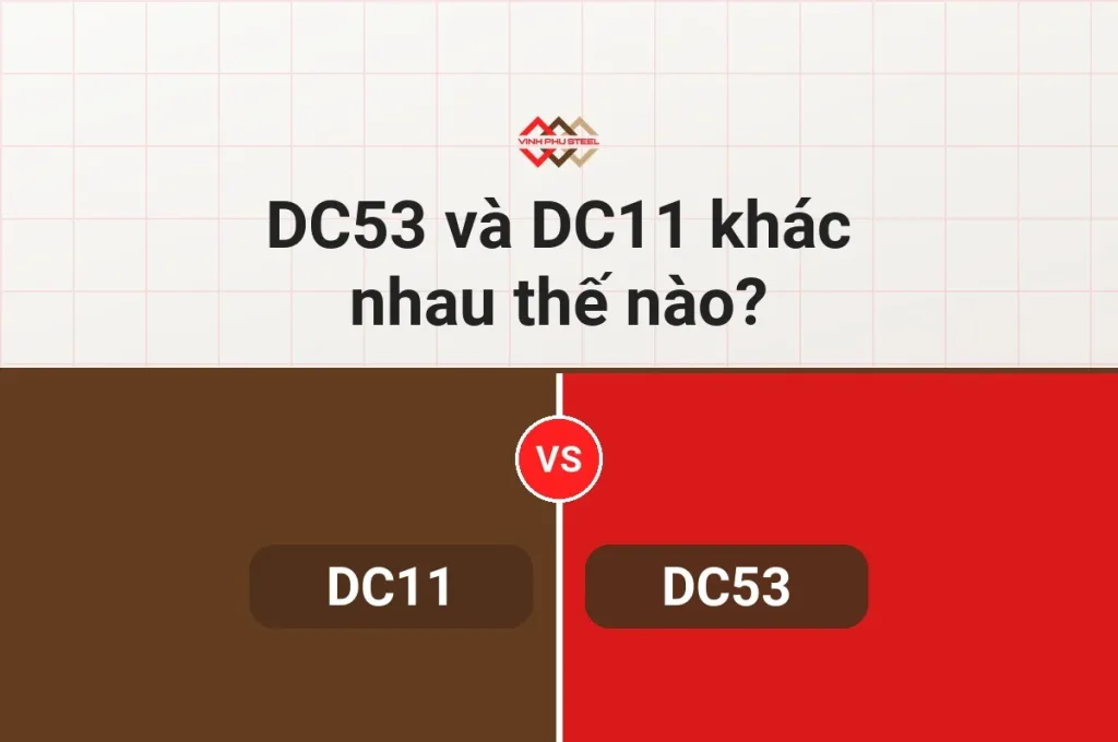 Hình so sánh hai mác thép làm nguội DC11 và DC53, mỗi mác một bên