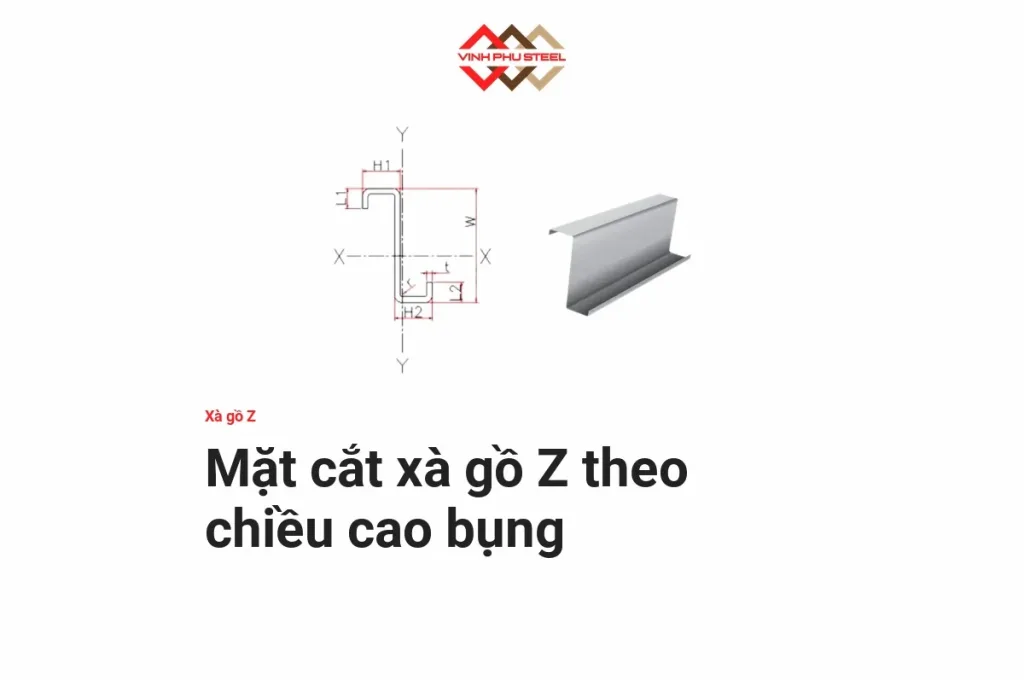 Bản vẽ mặt cắt chữ Z của xà gồ Z cạnh hình thanh xà gồ Z, ghi các cạnh bụng và cánh