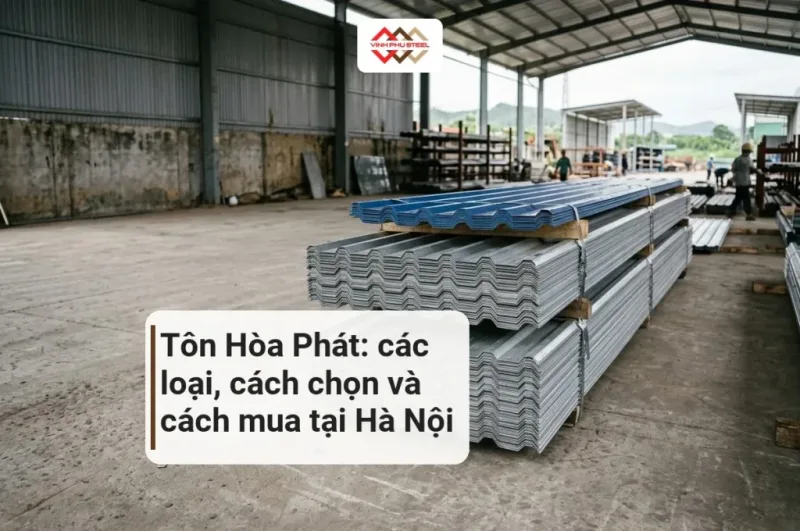 Bó tôn sóng mạ kẽm xếp trong kho có mái che, ảnh minh họa cho bài tôn Hòa Phát