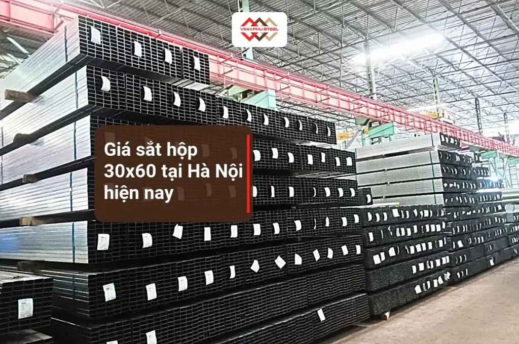 Các bó thép hộp đen và mạ kẽm xếp tầng trong kho Thép Vinh Phú, ảnh bìa bài giá sắt hộp 30x60