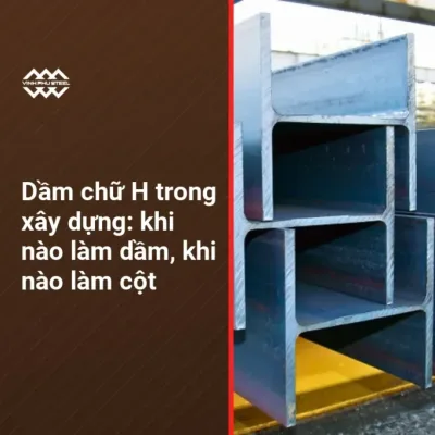 C&aacute;c thanh dầm th&eacute;p chữ H xếp chồng, thấy r&otilde; mặt cắt c&oacute; bụng đứng v&agrave; hai c&aacute;nh rộng